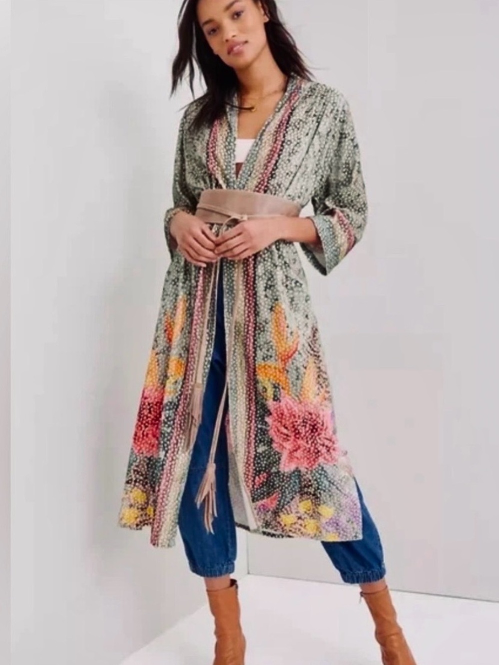 Anthropologie Velvet Floral Kimono Duster like new OS